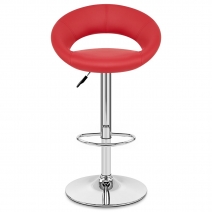 Taburete Polipiel Cromo - Creciente Acolchado Rojo