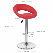 Taburete Polipiel Cromo - Creciente Acolchado Rojo